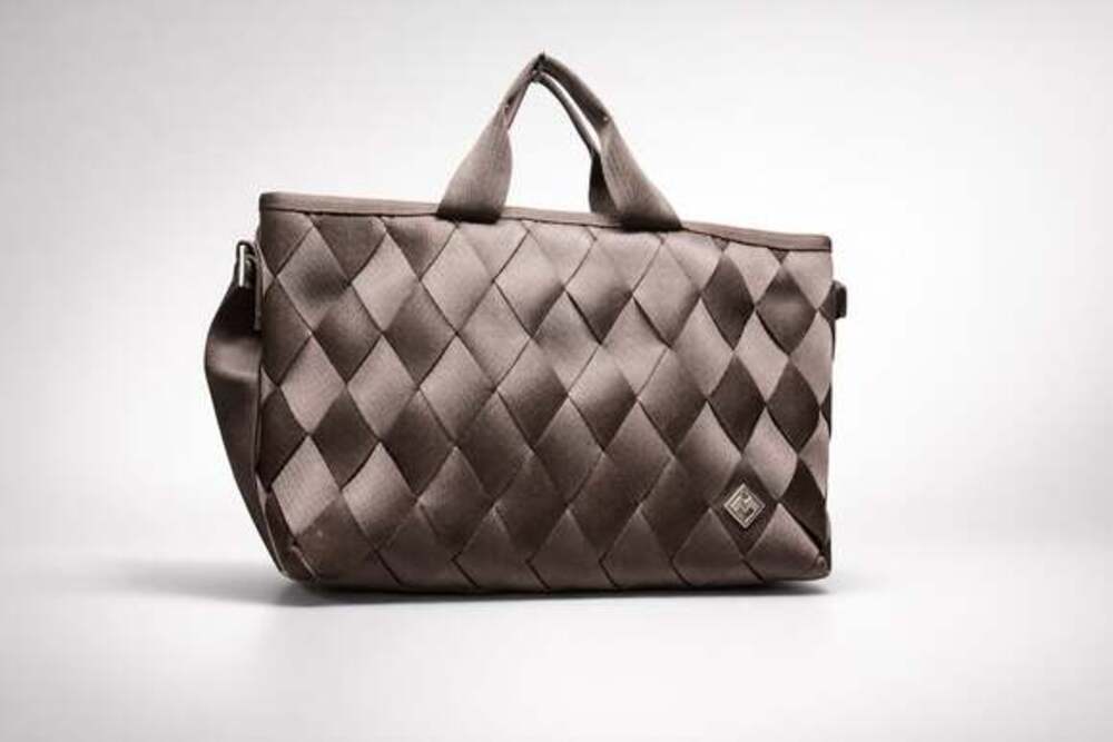 Maggie Bags Brown Recycled Woven Seatbelt Tote Bag